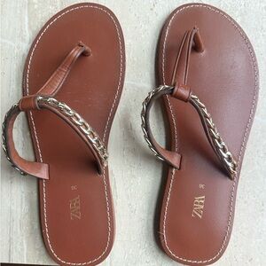 Zara Tan Sandals with Silver Chain Accent